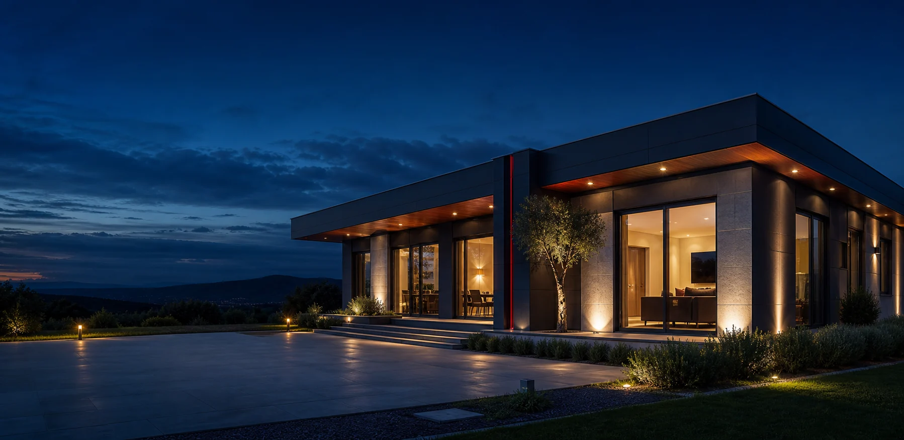 Akşam ışıklarında modern ZS prefabrik ev